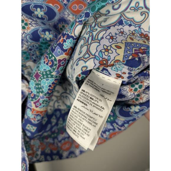 Chico's No Iron Button Front tunic top blue mixed print - Picture 7 of 7
